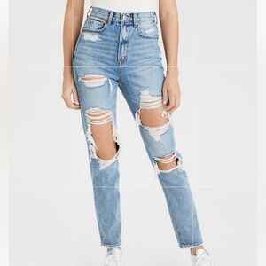 American Eagle Highest Rise Mom Jeans Women’s 00 Blue Distressed Ripped Comfort